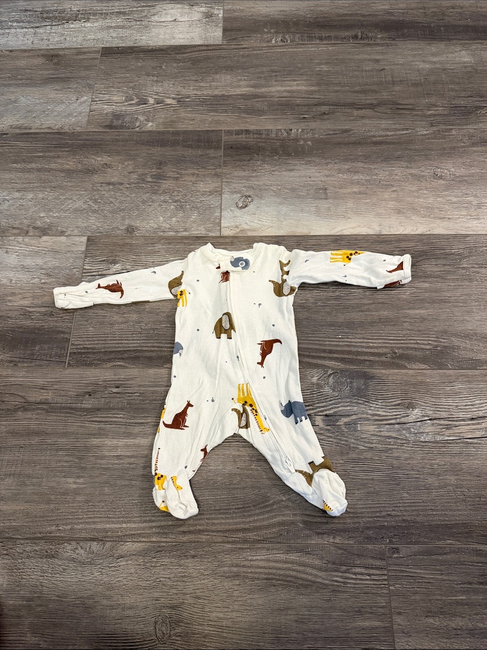 Little Planet Kids White Animal-Print Footed One-Piece